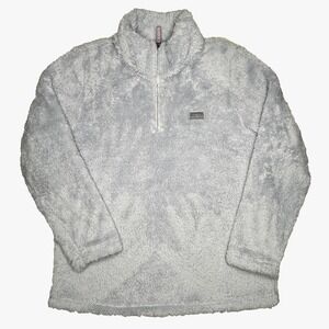 Simply Southern Pullover Womens Medium Gray Sherpa Fleece Quarter Zip Cozy Plush